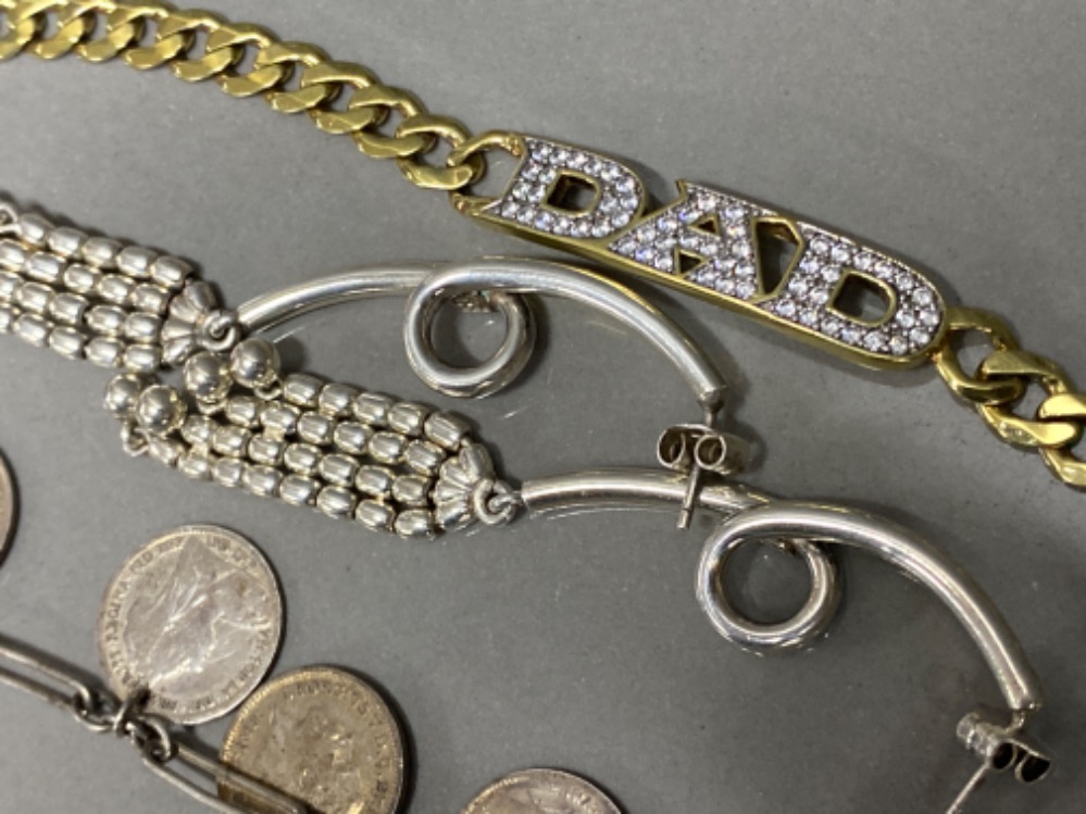 Silver gilt Dad bracelet together with 3 more silver items to include ID bracelet, ball drop - Image 3 of 3