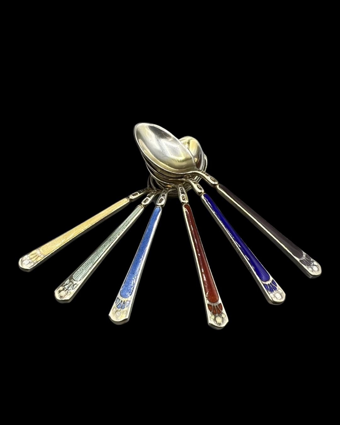 Vintage Harrods 1955 Hallmarked Sterling Silver and Enamel Spoon Set, in good condition with - Image 2 of 3