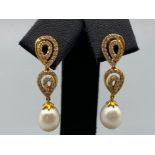 18ct Yellow Gold Diamond and Pearl Drop Earrings 0.65cts of Diamond in total weighing 4.03 grams