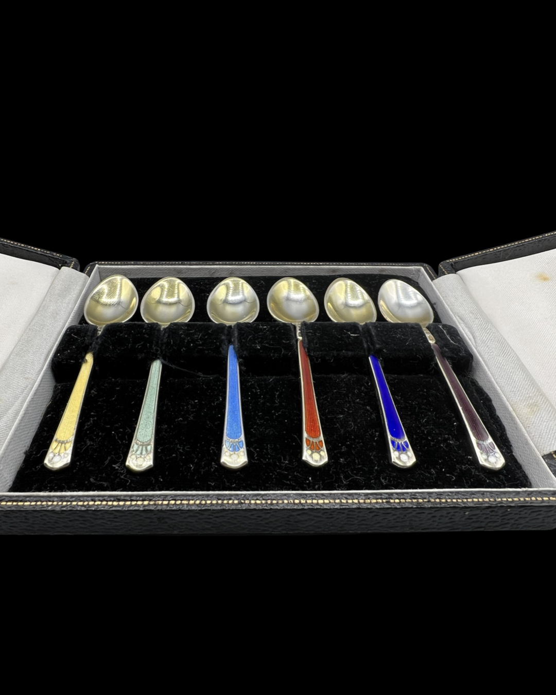 Vintage Harrods 1955 Hallmarked Sterling Silver and Enamel Spoon Set, in good condition with