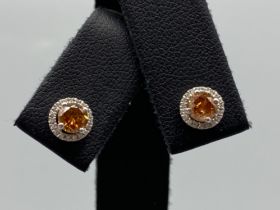 18ct White Gold Earrings comprising of a 0.60ct fancy coloured diamond center stone with 0.19ct