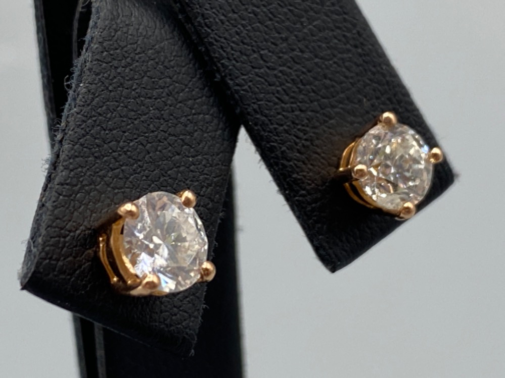18ct Rose Gold Diamond Stud Earrings 1.97ct total weighing 2.05 grams - Image 2 of 3