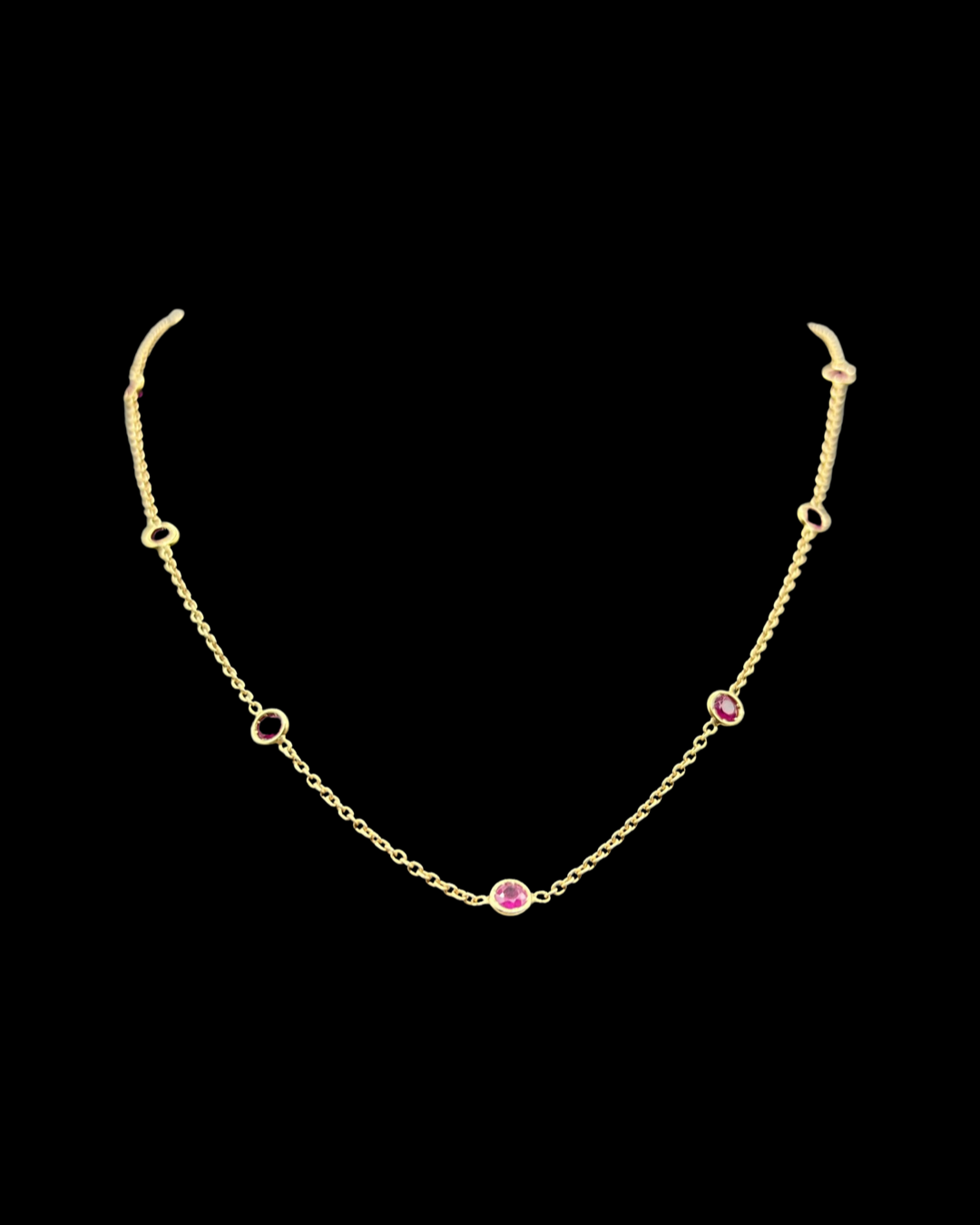 18ct Gold Rubies by The Yard Designer Style Necklace 46cm in length - Very Good Condition 4.7grams