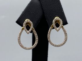 Ladies 9ct Yellow Gold Fancy Drop Earrings Comprising of 0.64ct of Diamond weighing 2.25 grams