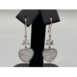 18ct White Gold Mother of Pear Heart Shaped Earrings Comprising of 0.7cts total of diamonds