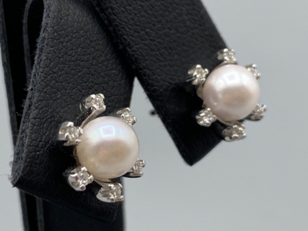Beautiful Pearl Studs each surrounded by 6 small diamonds - 0.10cts total weighing 4.36 grams - Image 2 of 3