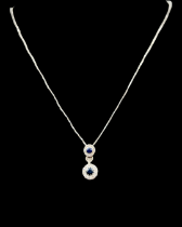 18ct White Gold Diamond & Sapphire Pendant & Chain 42cm in length - Very Good Condition 2.3grams
