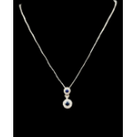 18ct White Gold Diamond & Sapphire Pendant & Chain 42cm in length - Very Good Condition 2.3grams