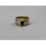 Heavy 18ct Gold Diamond & Sapphire Designer Style Ring - Size M