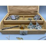 Jewellery box with antique with a Antique/Vintage costume silvery jewellery