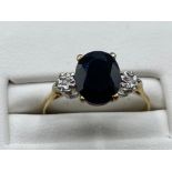 Brand new ex display ladies 9ct gold sapphire and diamond 3 stone ring. Size O (1.8g)
