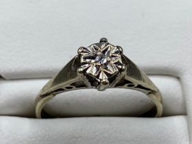 Vintage 9ct gold diamond solitaire ring. Size L (2.2g)