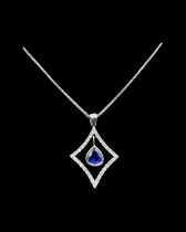 Brand New Ex-Display 1.50ct Certifed Natural Blue Sapphire and Diamond Pendant in 18ct White Gold