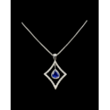 Brand New Ex-Display 1.50ct Certifed Natural Blue Sapphire and Diamond Pendant in 18ct White Gold