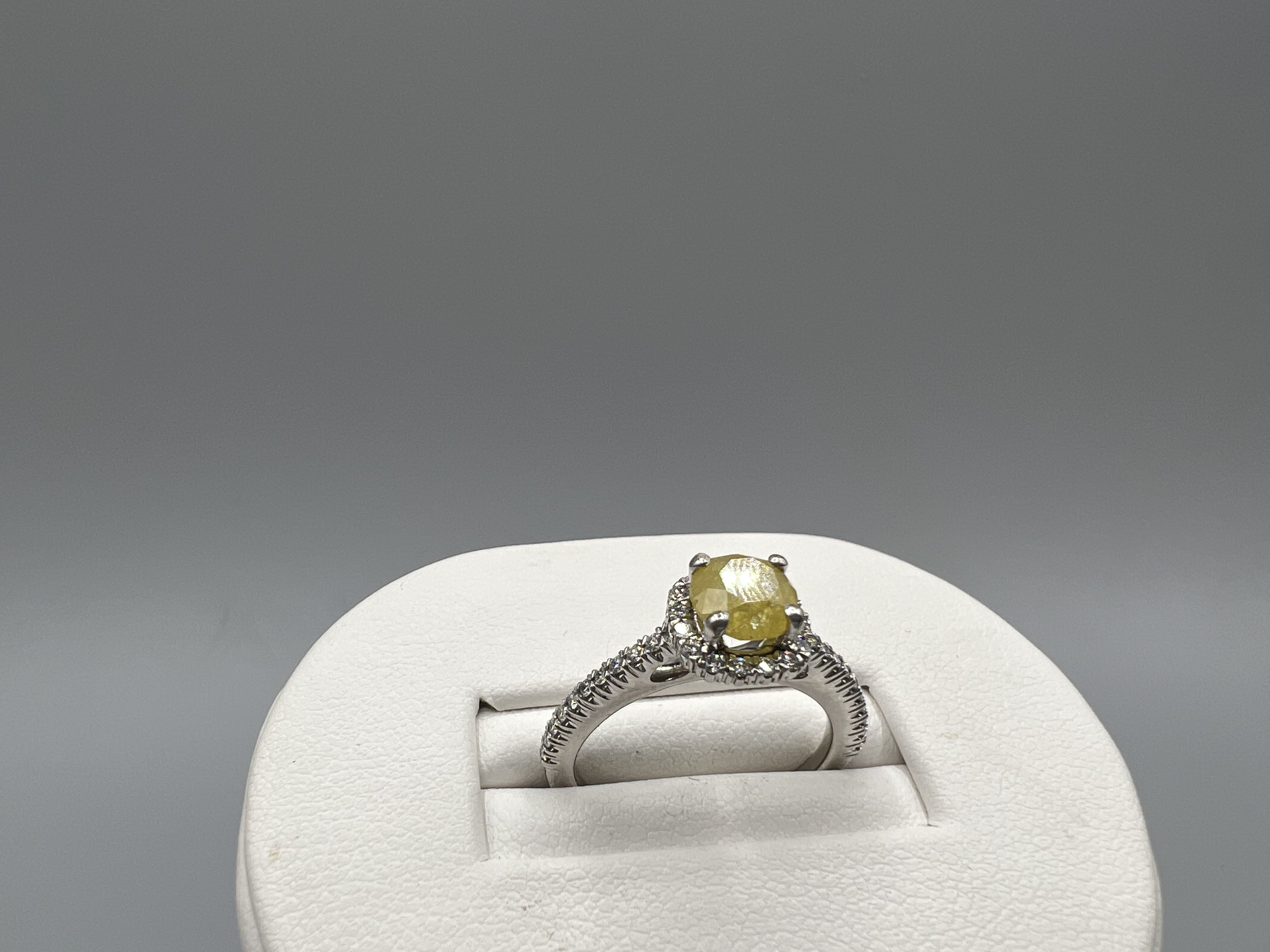 0.97ct Natural Fancy Intense Yellow Certified Diamond Ring in 14ct White Gold & Diamond Mount -