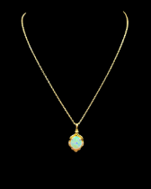 18ct Gold Large Oval Opal & Diamond Pendant & Chain 45cm in length - Opal 12mm x 10mm - 6.2grams