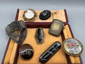 Jewellery Box with a selection of Antique/Vintage Costume Jewellery to including miniatures