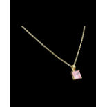 Brand New Ex-Display 18ct Gold & Pink Topaz Pendant & Chain 40cm in length - 4 grams