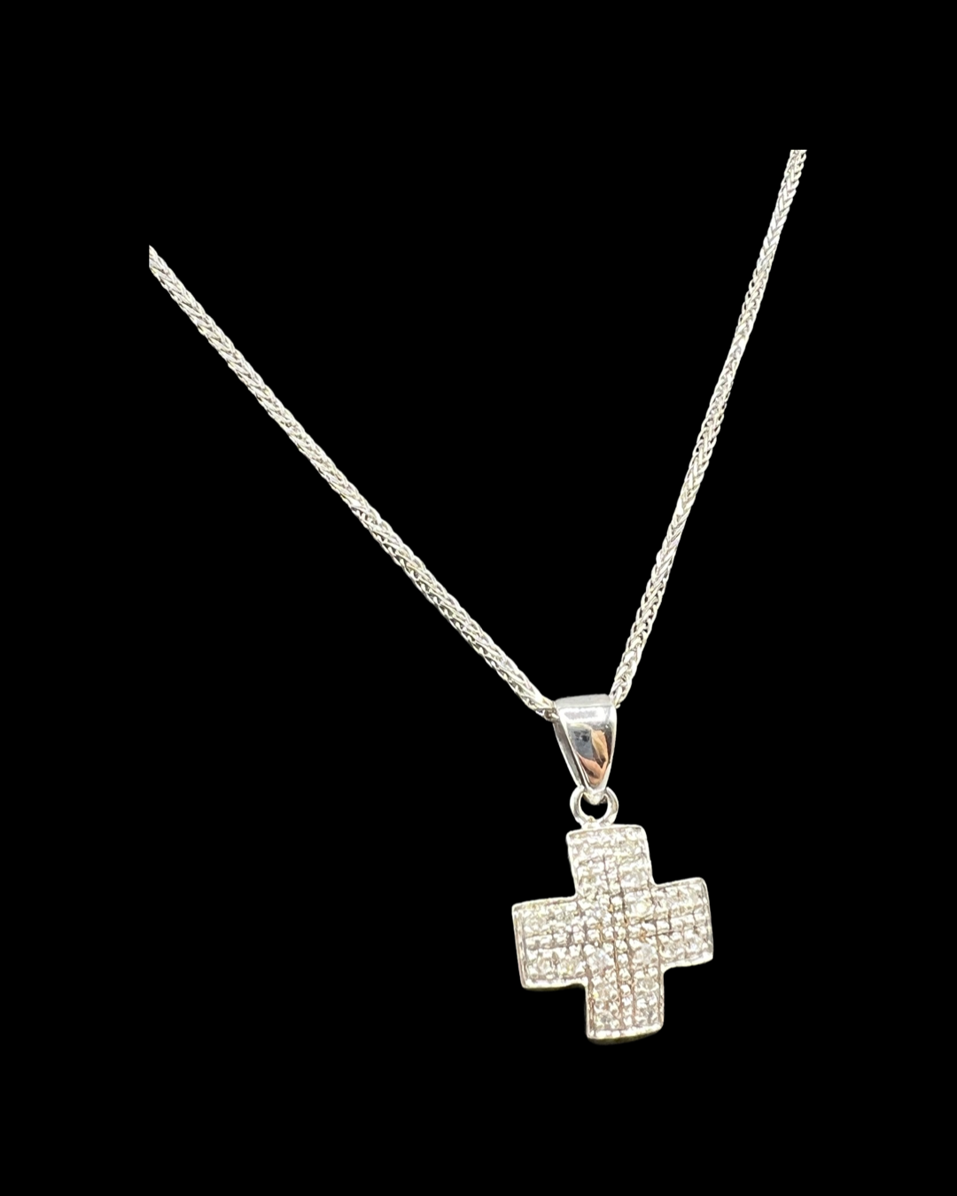 9ct White Gold & 3/4ct Diamond Set Cross & Chain 46cm in length - Very Good Condition - 4.2 grams - Image 2 of 2