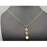 18ct Yellow Gold Diamond (0.62 ct total) and Pearl Fancy Pendant and Chain 45cm in length weighing