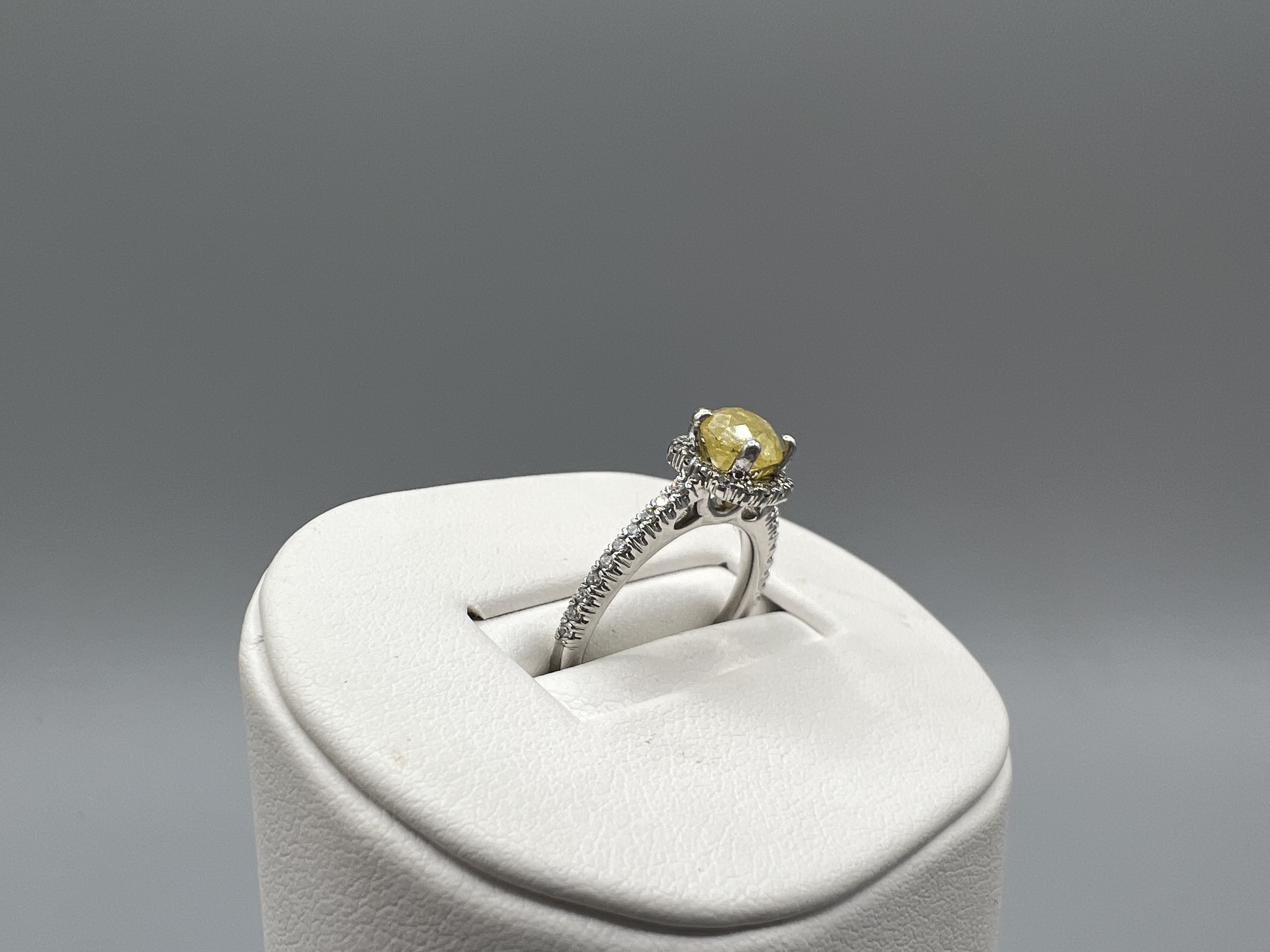 0.97ct Natural Fancy Intense Yellow Certified Diamond Ring in 14ct White Gold & Diamond Mount - - Image 2 of 4