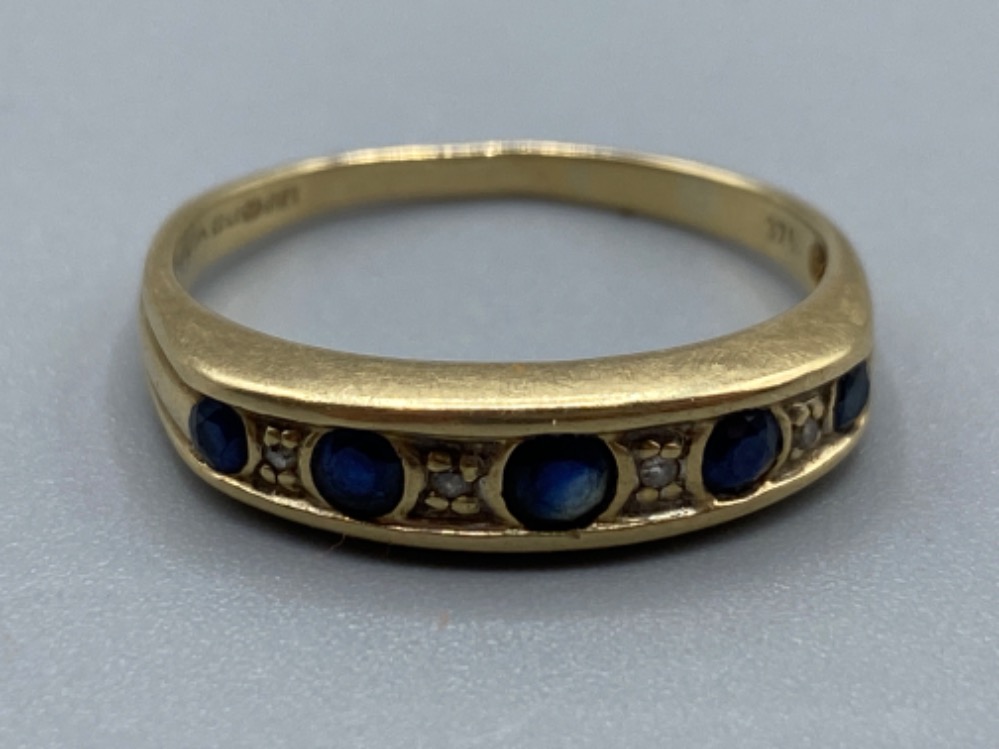 Vintage 9ct gold sapphire and diamond ring. Size P (1.8g) - Image 3 of 3
