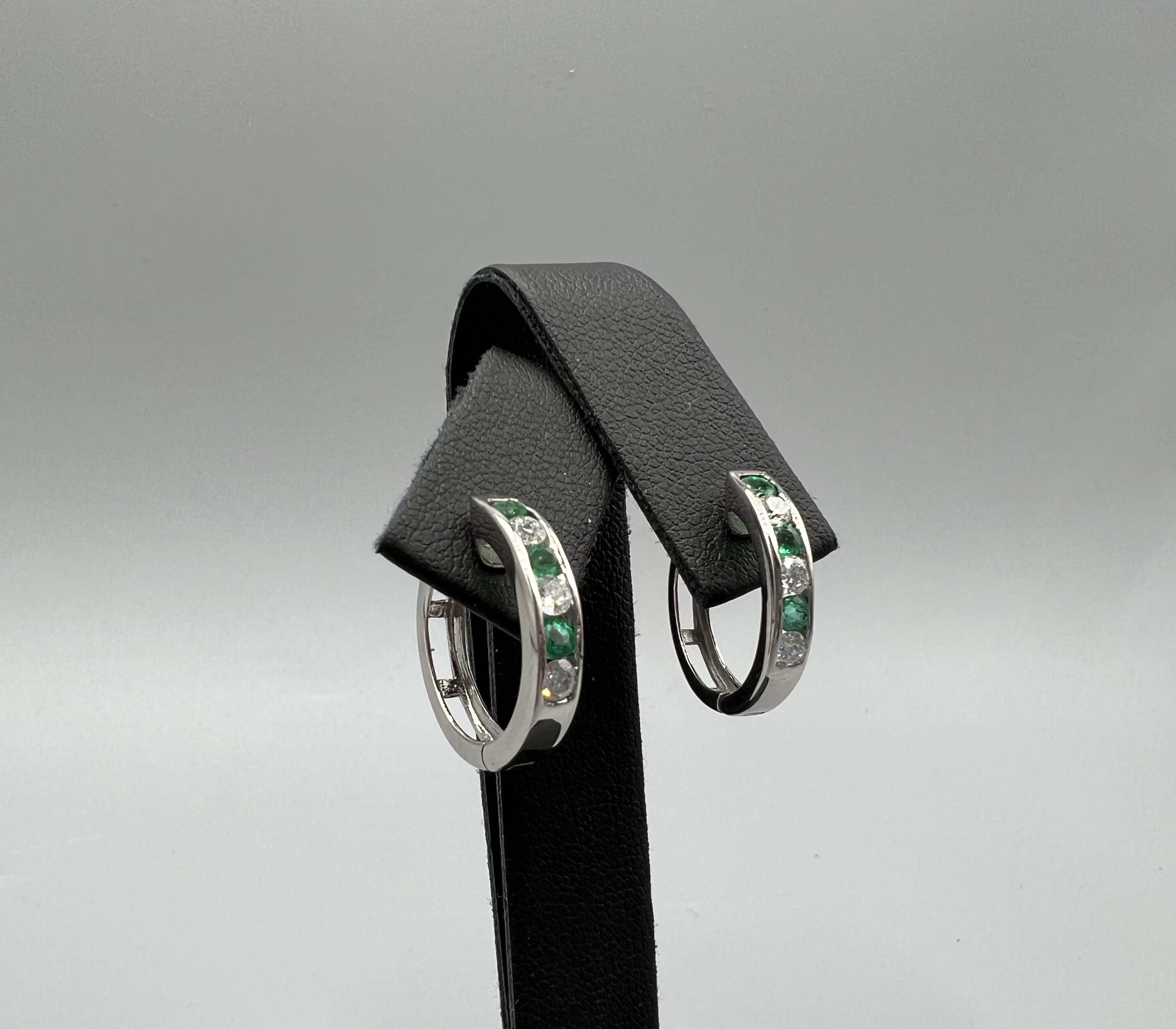 Brand New Ex-Display Diamond & Emerald Hoop Earring - 4grams