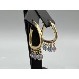 9ct Gold & Blue Stone Fancy Pattern Earrings - 2.8grams