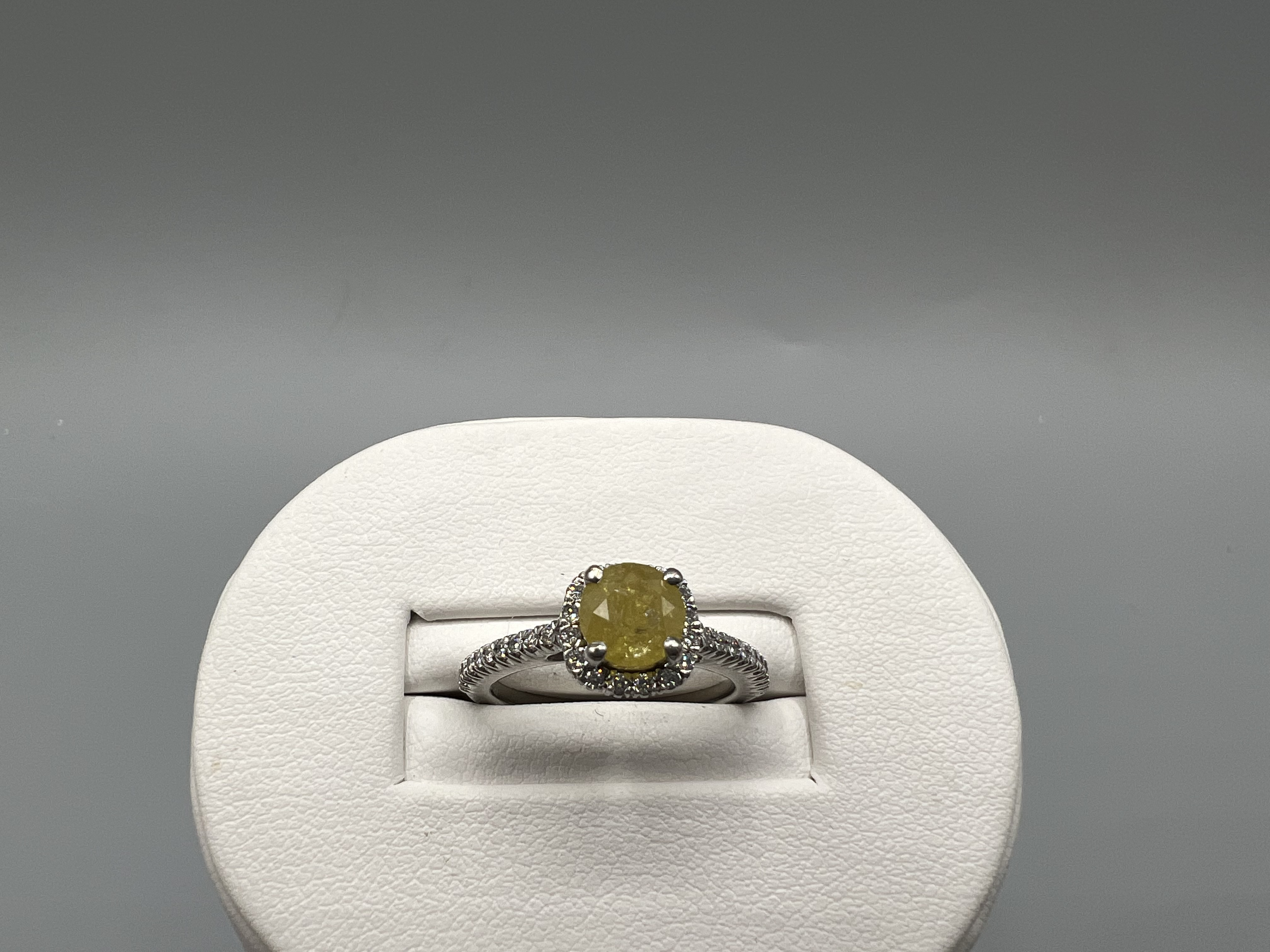 0.97ct Natural Fancy Intense Yellow Certified Diamond Ring in 14ct White Gold & Diamond Mount - - Image 3 of 4