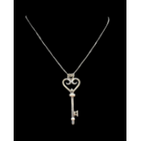 18ct White Gold & Diamond Designer Style Key Pendant & Chain 51cm in length - 4.3grams