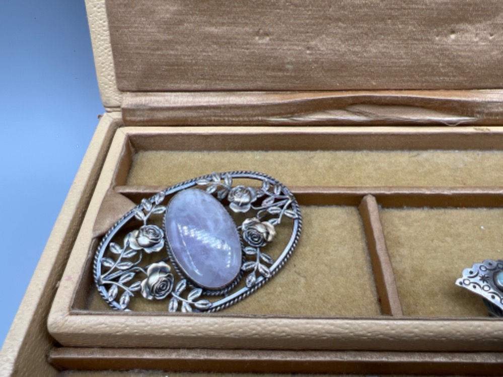Jewellery box with antique with a Antique/Vintage costume silvery jewellery - Image 2 of 4