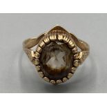 Ladies 9ct yellow gold and oval smokey quartz ring size M 2.7g gross