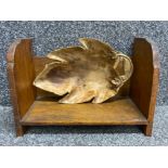 Vintage wooden tabletop bookstand (15x32cm) together with a large carved wooden leaf