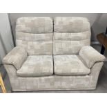 G-Plan 2 seater sofa upholstered in a multiple cream & grey tone fabric