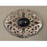 Silver & Onyx Celtic design brooch 9.3G gross