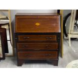 Flamed Mahogany inlaid writing bureau (76cm x 93cm x 39cm)