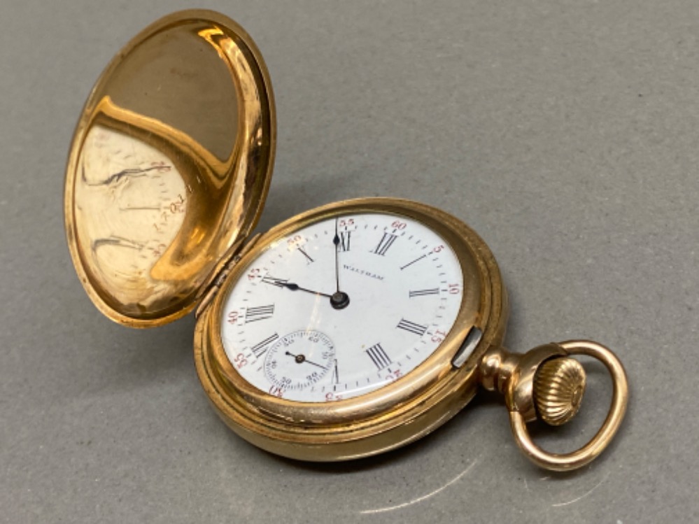 (Tested) 9ct yellow gold cased Waltham pocket watch