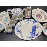 Mixed lot of ceramics including old foley (James Kent), Churchill blue willow mugs, antique lidded