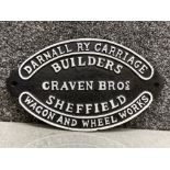 Cast metal coach builder sign - “Darnall RY carriage builders, craven Bros Sheffield, wagon and
