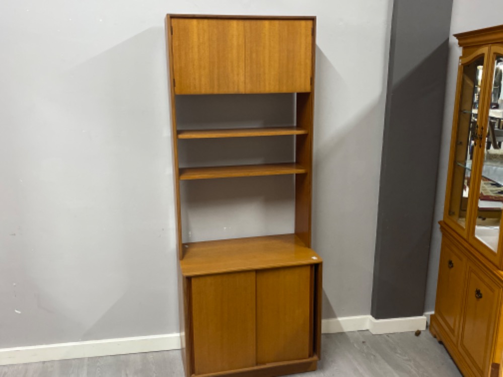 Teak G-Plan wall unit fitted with top & bottom cupboards plus 2x mid section shelves, 75x46cm,