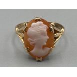Ladies 9ct yellow gold cameo ring size M 2.1g gross