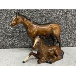 Beswick brown horse & laying down foal (915) - both gloss finish