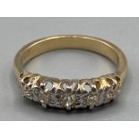 Ladies 18ct yellow gold five stone diamond ring size N 4.4g gross