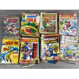 Box containing a large quantity of 1970s Marvel comics mainly the Hulk also includes Captain