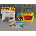 Matchbox K-3 diecast tractor and trailer, matchbox construction and 1 other all in original boxes