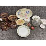 Box containing mosaic style candle holders & mixed China & glass pieces