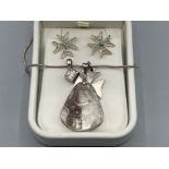 Silver Maltese cross pendant and stud earrings and 2 other silver pendants