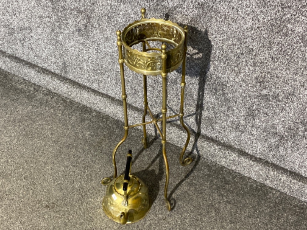 Art Nouveau brass kettle on stand - Image 3 of 3