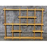 Pine 12 section hanging wall shelves, 100x83cm