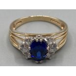 Ladies 14ct yellow gold blue abs white stone ring size R 3.9g gross